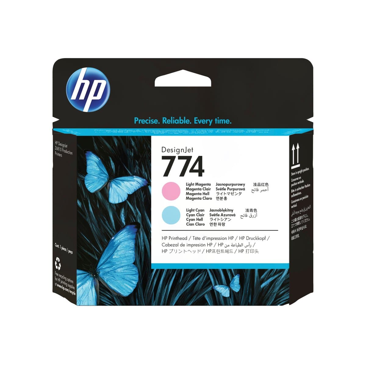 HP 774 Light Magenta/Cyan DesignJet Printhead, Thermal Inkjet, For Z6810/Z6610, Cyan/Magenta Colors