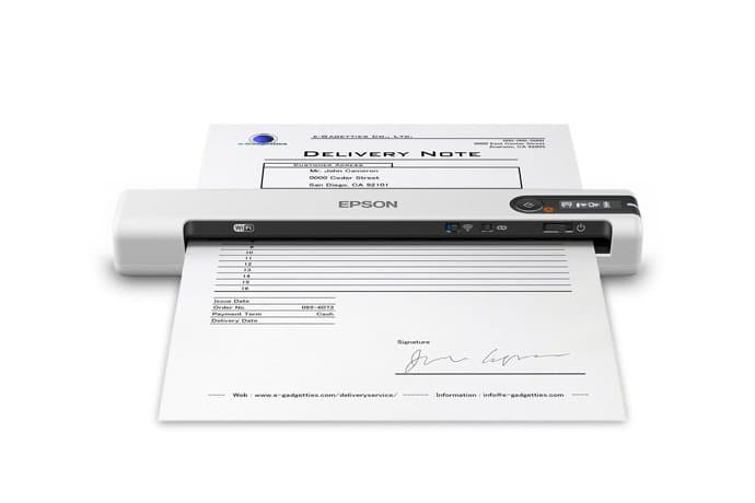 Epson WorkForce DS-80W Wireless Portable Document Scanner, 600 × 600 DPI, 15 ppm, Sheet-Fed