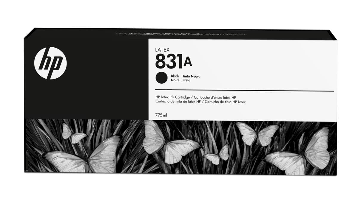 HP 831A Black Latex Ink Cartridge, 775 ml, Thermal Inkjet