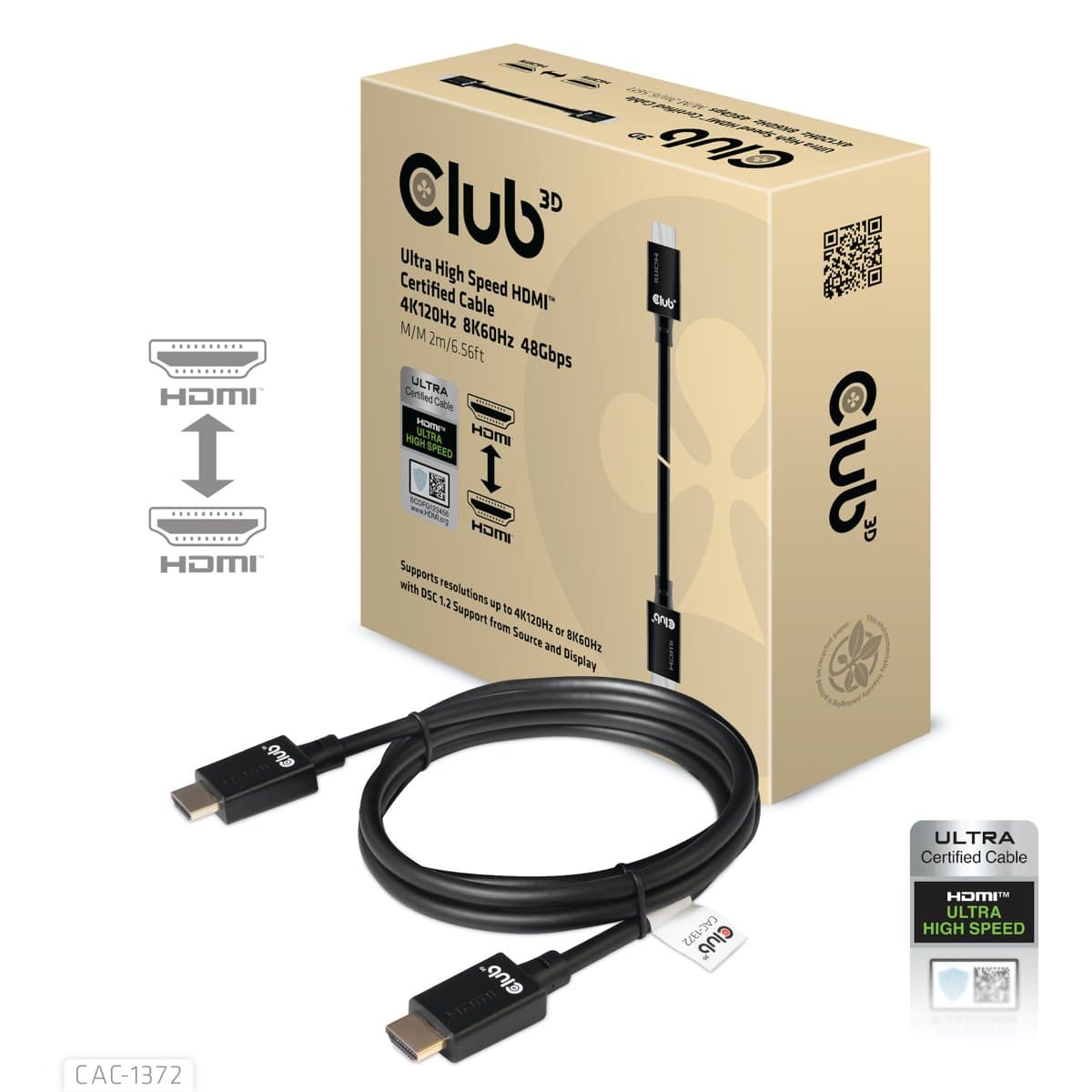 Club3D HDMI 2.1 Ultra High Speed Cable, 4K120Hz, 8K60Hz, 2m, 48Gbps