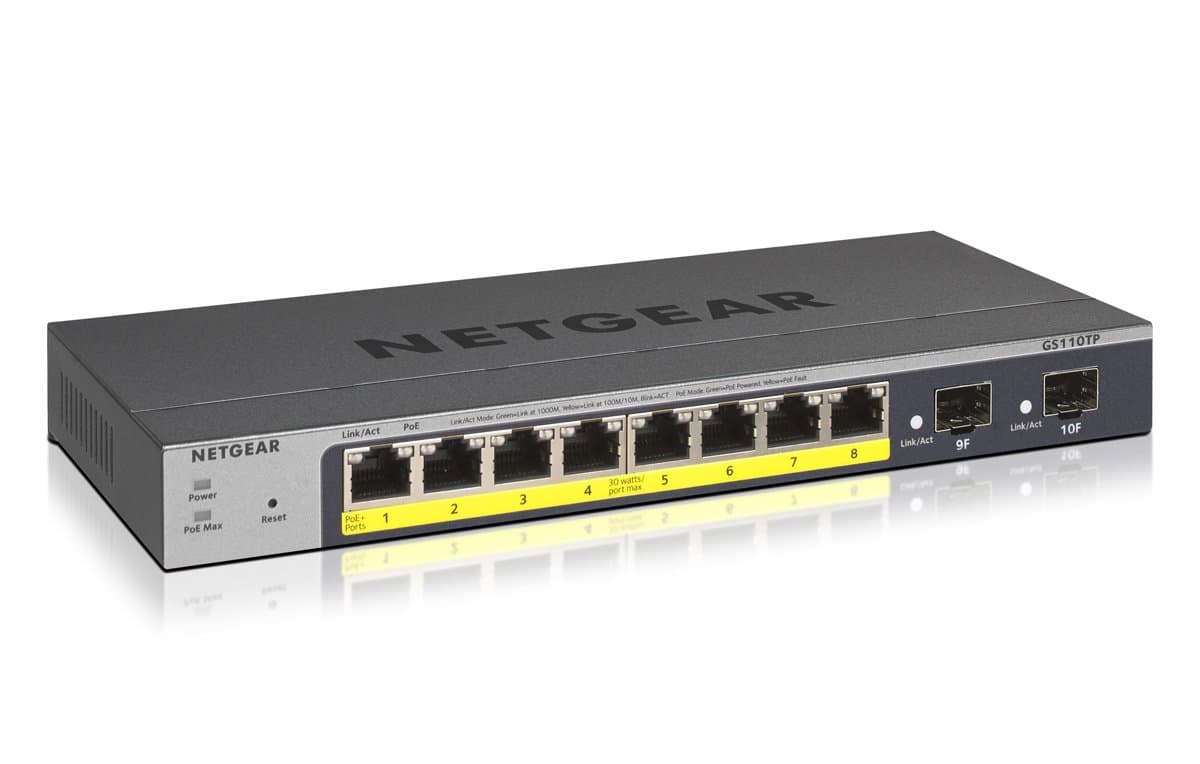 Netgear GS110TPv3 8-Port Gigabit PoE+ Switch, 55W PoE, L2/L3/L4 Managed