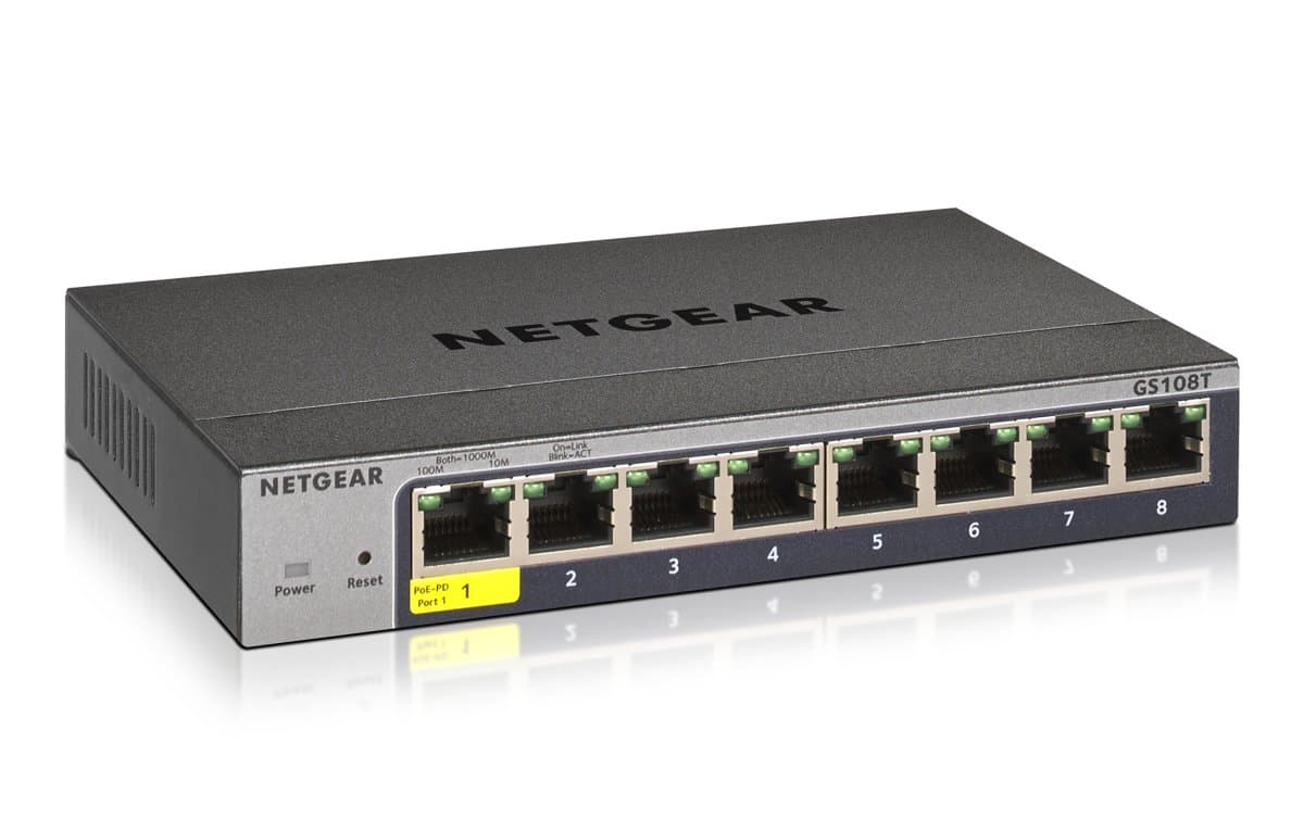Netgear GS108T-300 8-Port Gigabit Managed Switch, L2 Managed, 16 Gbps, Fanless