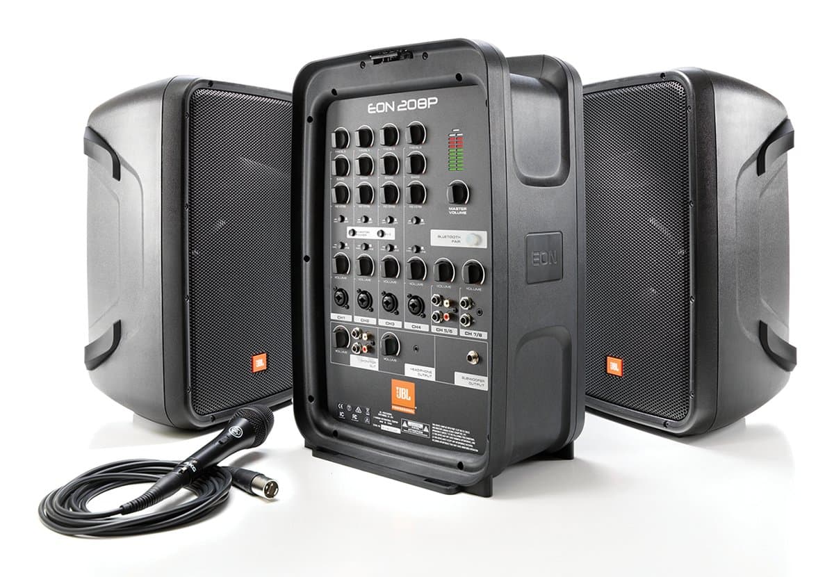 JBL EON208P Portable PA, 300W, 121dB, 8-Channel Mixer, Bluetooth