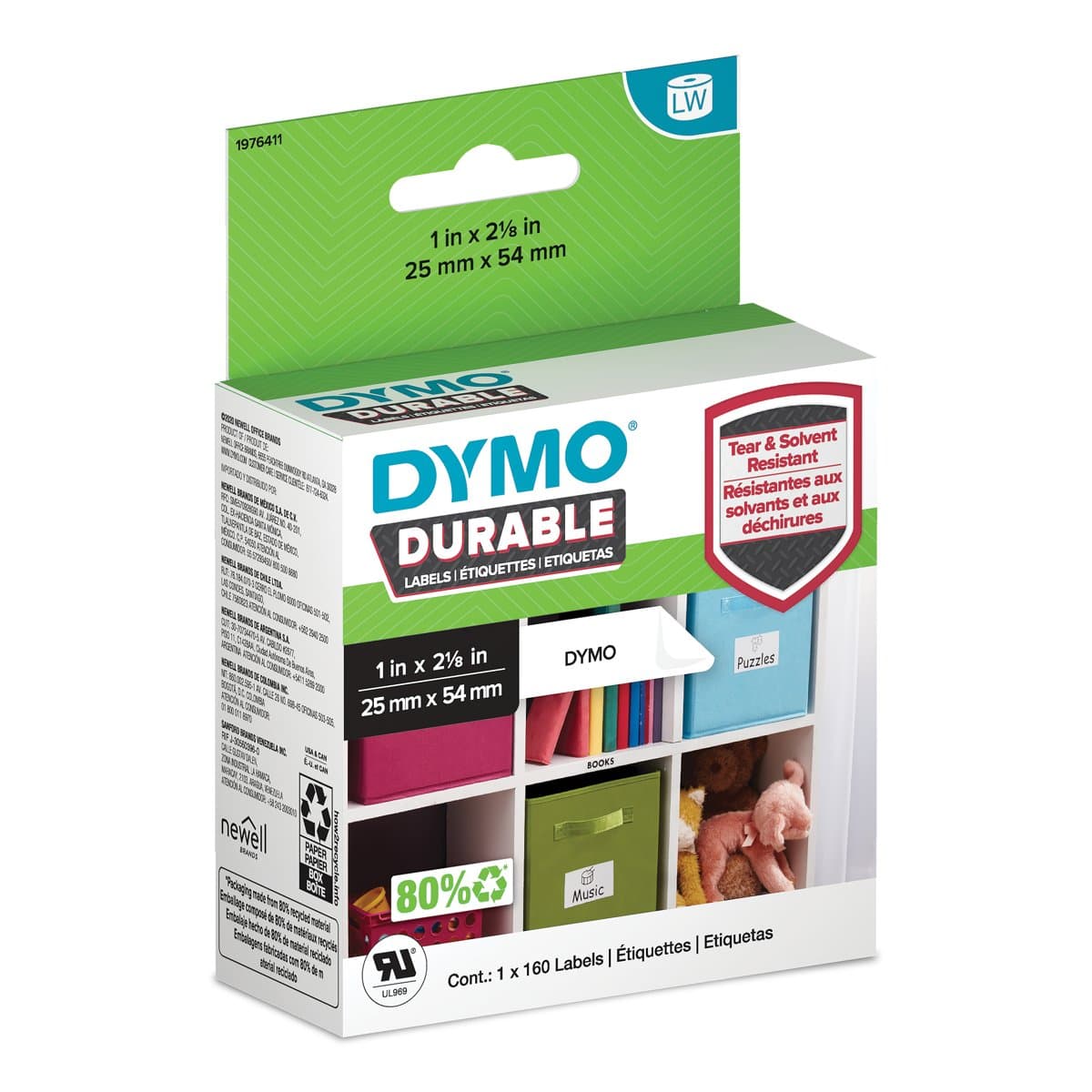 Dymo LabelWriter Durable Labels, 25mm × 54mm, 160-pack, Self-Adhesive
