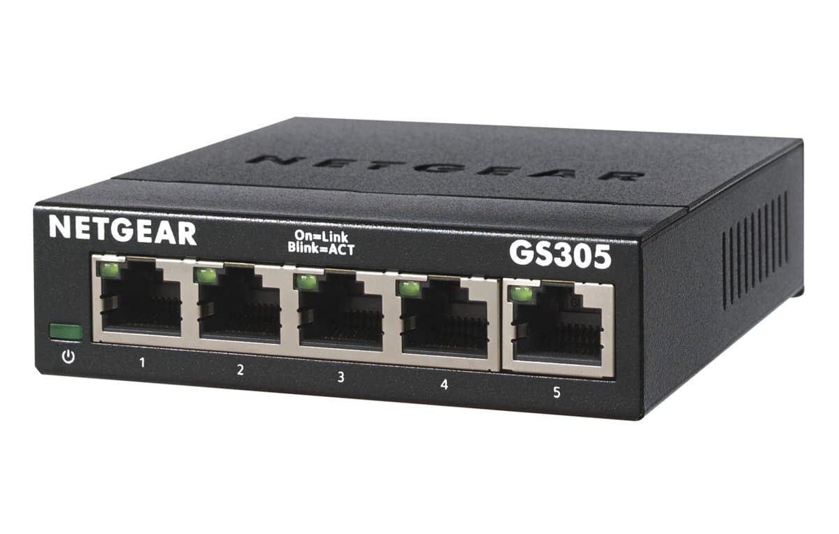 Netgear GS305-300PAS 5-Port Gigabit Ethernet Switch, 10 Gbps, Unmanaged, Wall Mountable