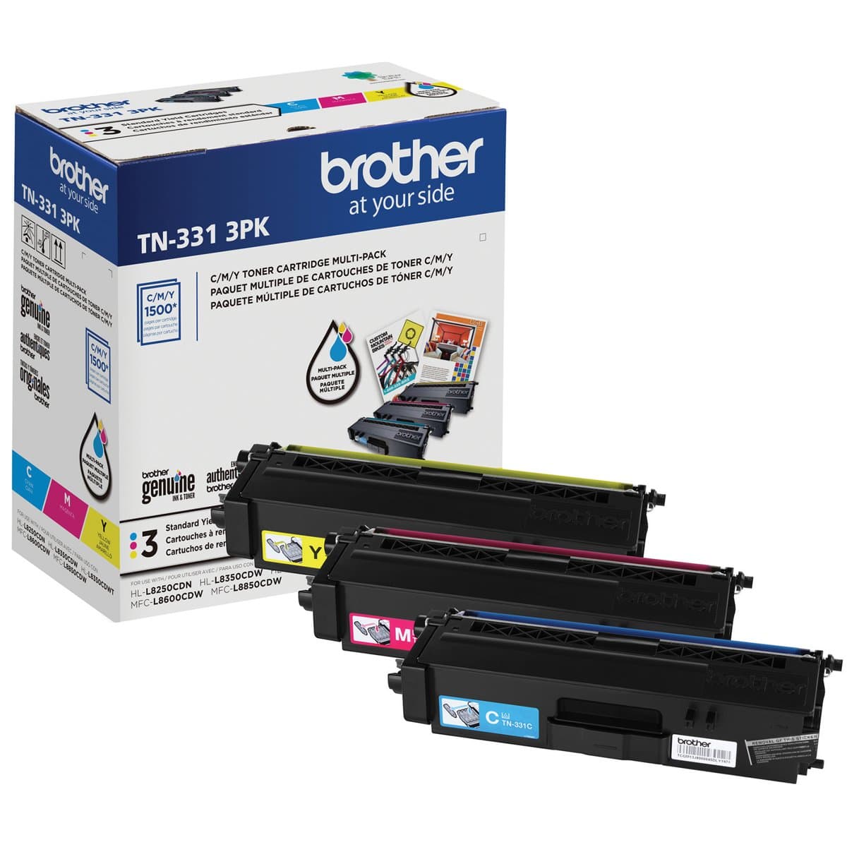 Brother TN-3313PK, Cyan/Magenta/Yellow Toner, 1500-Page Yield, 3-Pack