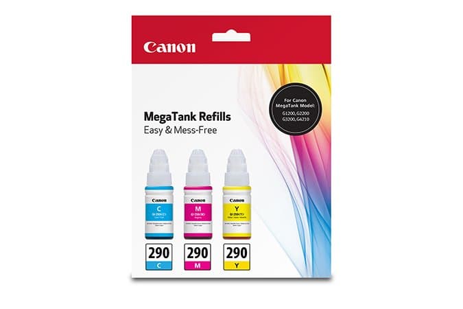 Canon GI-290 CMY Ink Bottle, Original, 3 Pc, Cyan, Magenta, Yellow