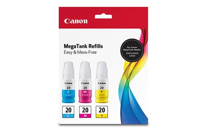 Canon GI-20 CMY Ink Bottle Value Pack, 3-Pack, Original, PIXMA Compatible