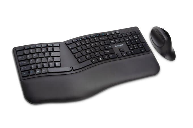 Kensington ProFit Ergo Wireless Keyboard and Mouse, Full-Size, Black, 2.4GHz RF + Bluetooth 4.0, Wrist Support