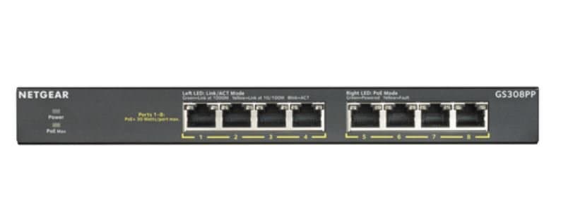 Netgear GS308PP 8-Port Gigabit Ethernet Unmanaged Switch, PoE+ Support, 16 Gbit/s Switching