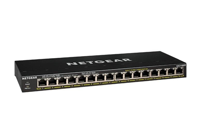 Netgear GS316PP, 16-Port Gigabit Unmanaged PoE+, 183W, 32 Gbit/s