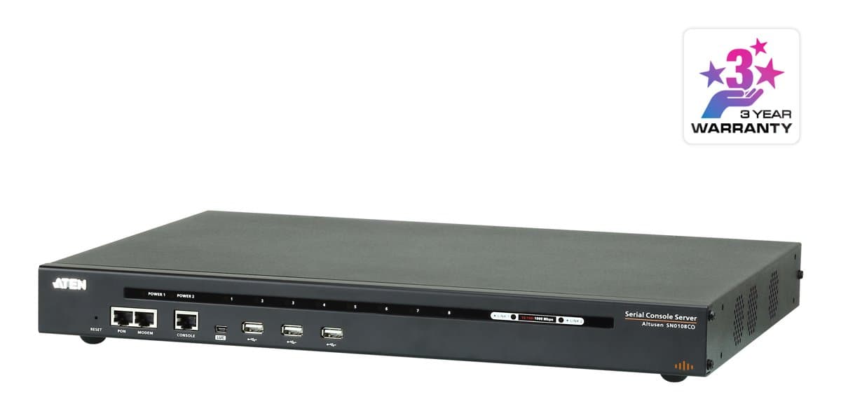 ATEN SN0108CO 8-Port Serial Console Server, RJ-45, Auto DTE/DCE, Cisco Compatible