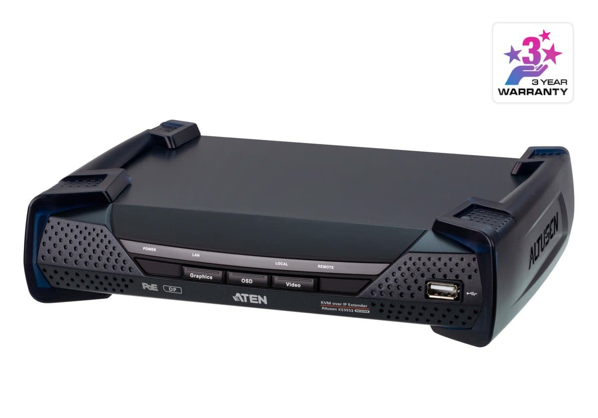 ATEN KE9952R 4K DisplayPort KVM over IP Receiver, 10km, USB Console, RJ45 Port