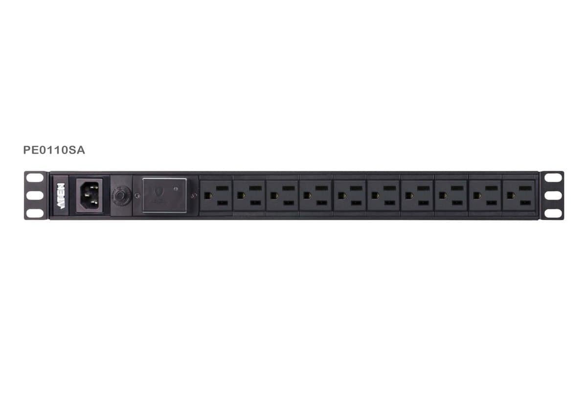 ATEN PE0110SA 10-Outlet PDU, 15A 120V, NEMA 5-15R, Surge Protected
