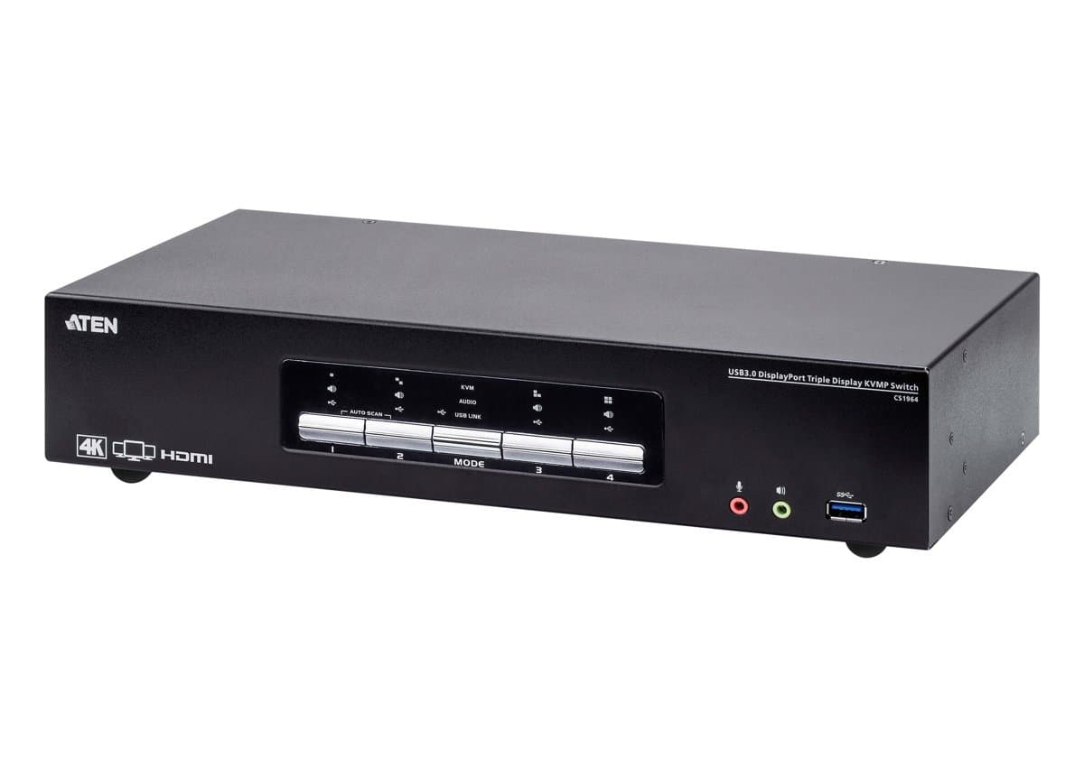 ATEN CS1964, 4K 60Hz, 3-Port DisplayPort, 4-Port USB KVM Switch