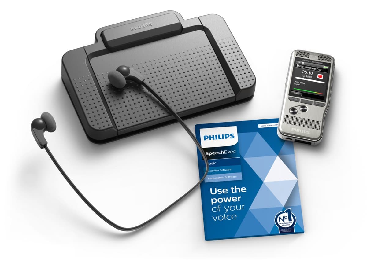 Philips DPM6700 PocketMemo Dictation Set, Wired, SpeechExec Software, DSS/MP3 recording