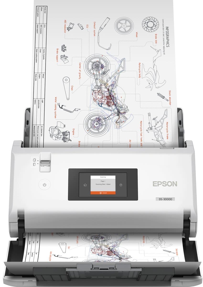 Epson DS-30000 Scanner, 600 × 600 DPI, A3, 30-bit Color, 120-Sheet ADF