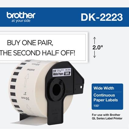 Brother DK-2223, 50 mm × 100 ft, Black on White, Continuous