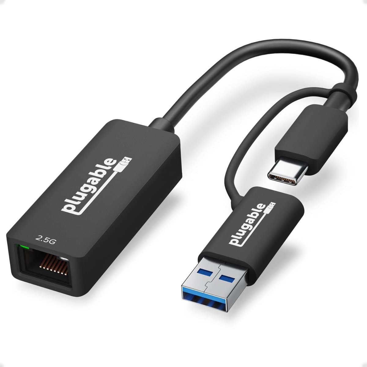 Plugable USBC-E2500, Ethernet Adapter, 2.5 Gbps, USB-C/USB-A