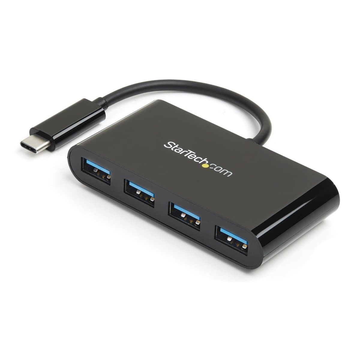 StarTech 4-Port USB-C Hub, USB-C to 4× USB-A, 5 Gbps, Bus-Powered, Built-in Cable, Black