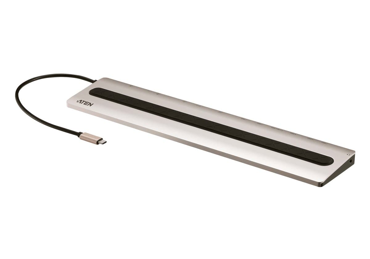 ATEN USB-C Multiport Dock, 80W Power Pass-Through, 4K Video, Ethernet, SD/MicroSD