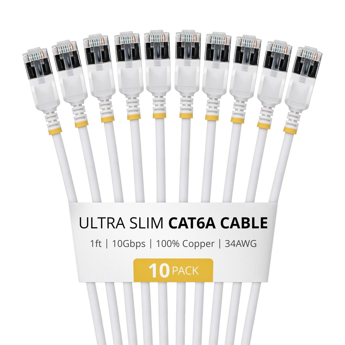 StarTech.com Ultra Slim CAT6a Cable White Snagless RJ45 Patch Cable 10 Pack