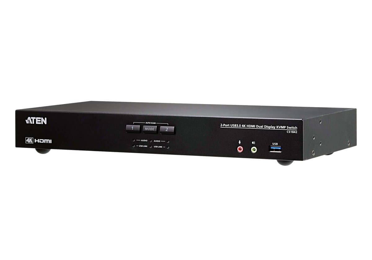 ATEN CS1842 Dual Display KVMP Switch, 4K DCI, USB 3.1, 1U Rackmount