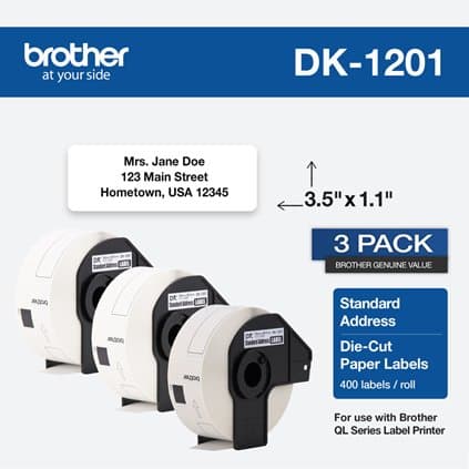 Brother DK-12013PK Address Labels, 1.14×3.5 in, 400 per Roll, 3-Pack