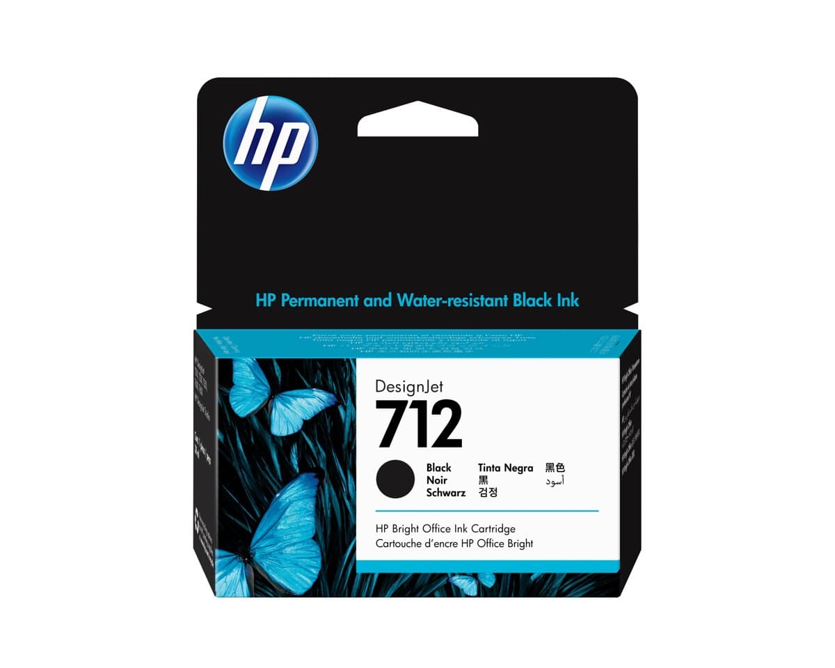 HP 712, Black DesignJet Ink Cartridge, 38 ml Capacity, Thermal Inkjet