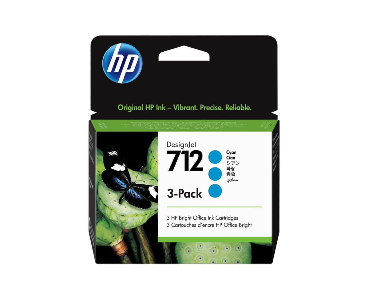 HP 712 Cyan DesignJet Ink Cartridge, 29 ml, 3-Pack, Thermal Inkjet