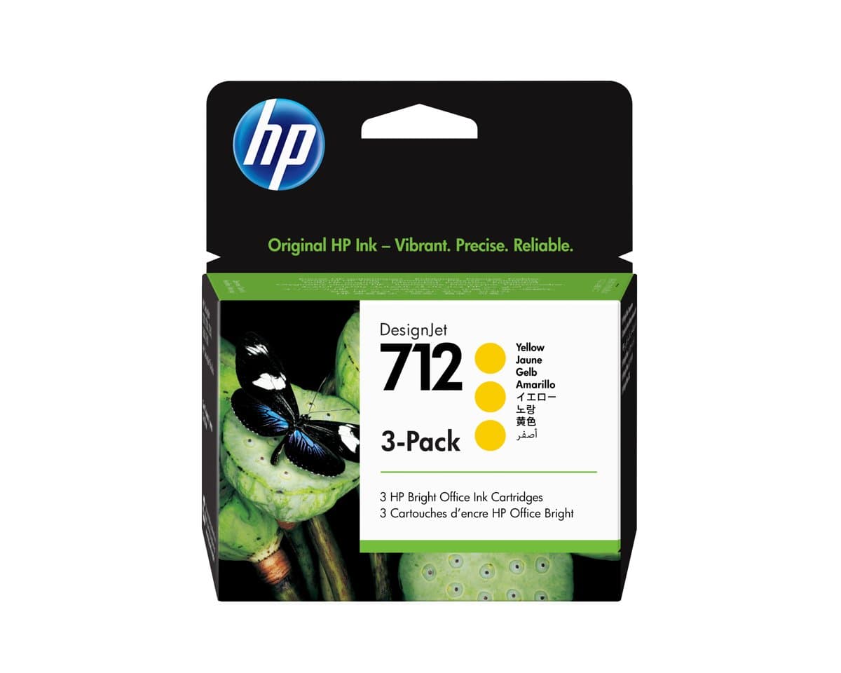 HP 712 Yellow DesignJet Ink Cartridge, 29 ml, 3-Pack, T-Series Printers