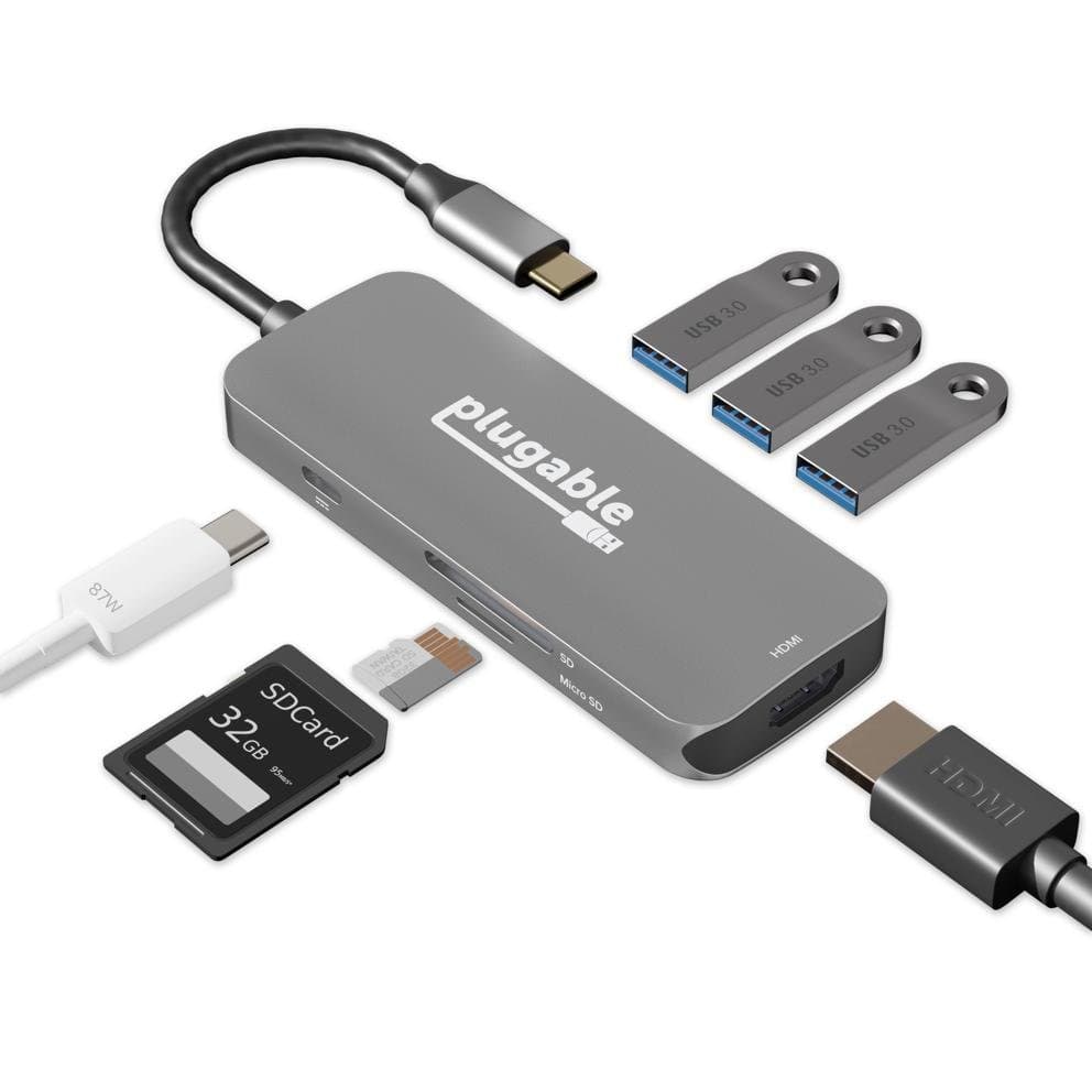 Plugable USBC-7IN1, 4K HDMI Hub, 3× USB 3.0, 100W PD
