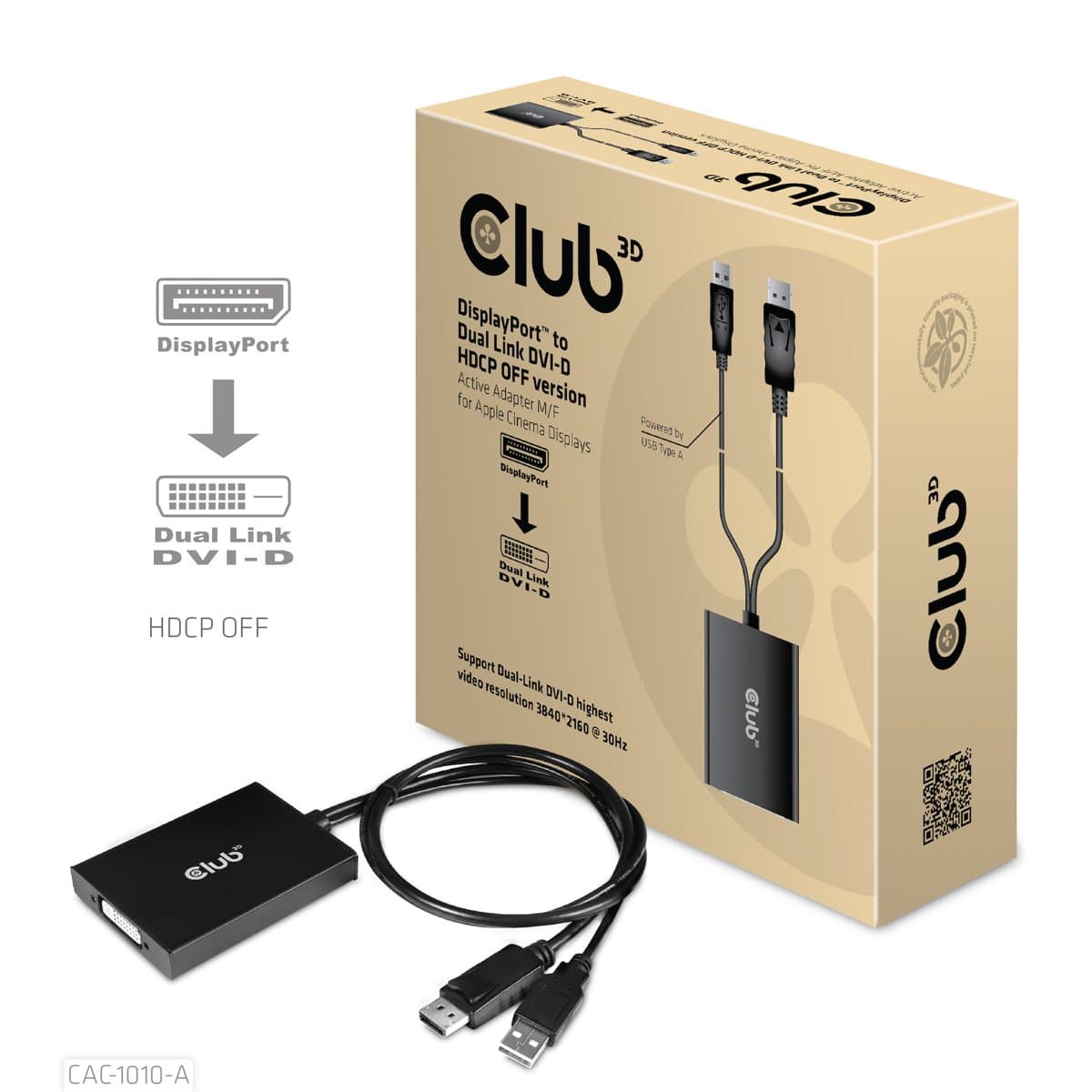 Club DisplayPort To DVI-D Dual Link HDCP Off/2560/1600