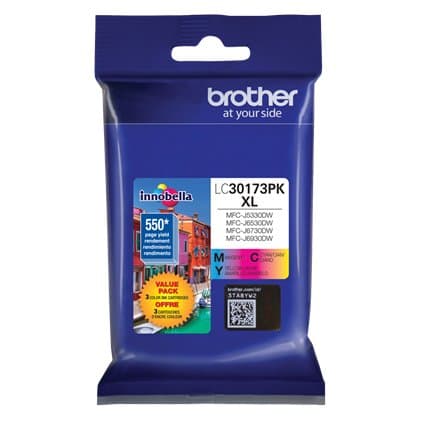 Brother LC30173PK High Yield Cyan Magenta Yellow Ink 3-Pack, 550 Pages per Cartridge