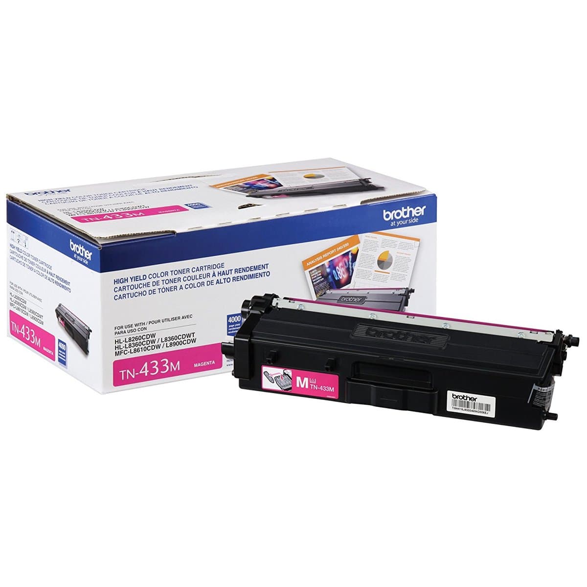 Brother TN-433M Magenta Toner Cartridge, High-Yield, 4,000 Pages