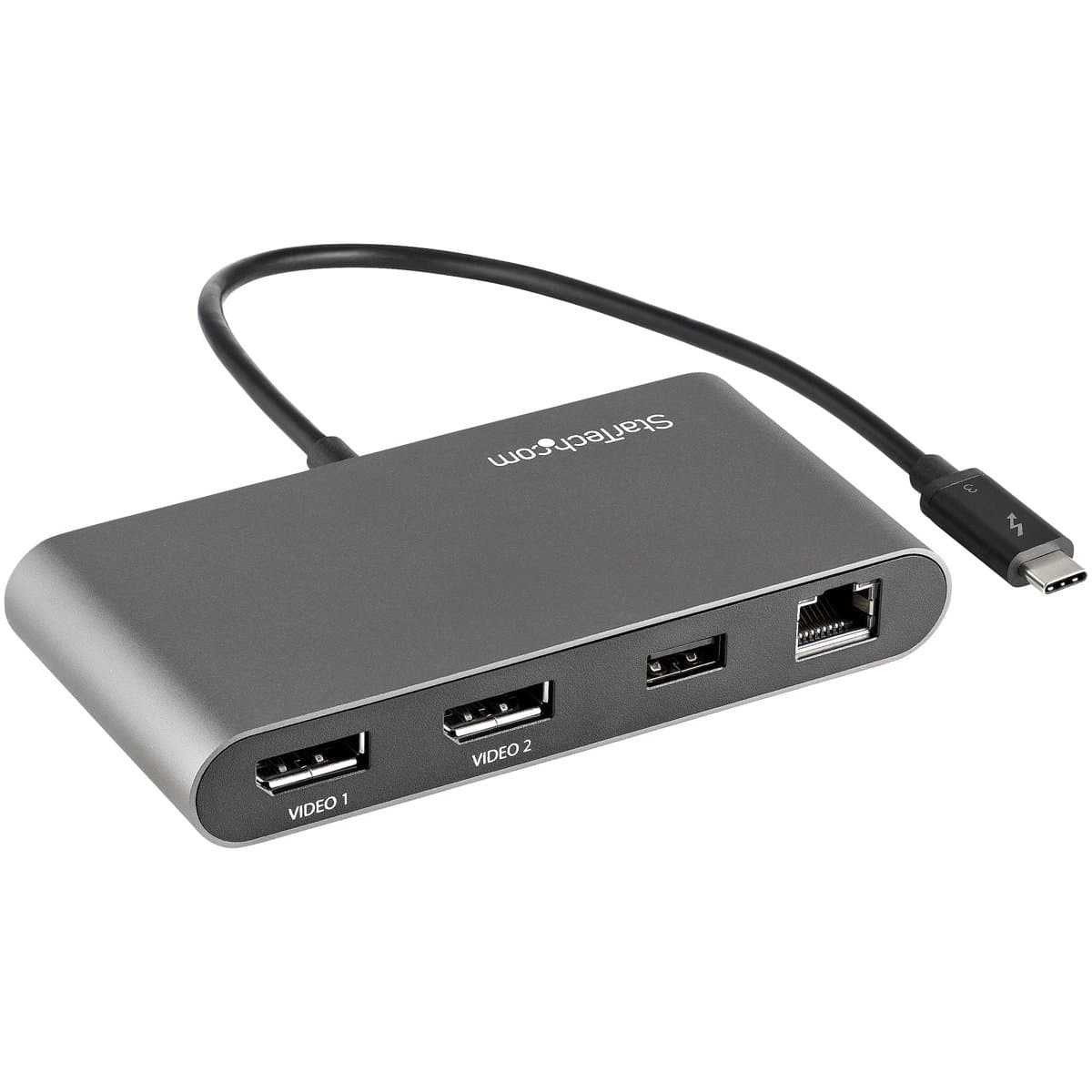 StarTech Thunderbolt 3 Mini Dock, Dual 4K 60 Hz DisplayPort, GbE, USB-A 5 Gbps, Grey