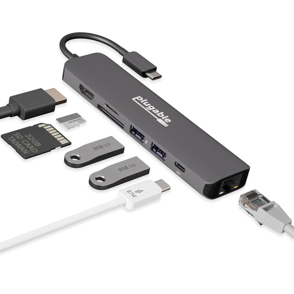 Plugable USBC-7IN1E, USB-C Hub, 7-in-1, 87W Charging, 4K60Hz