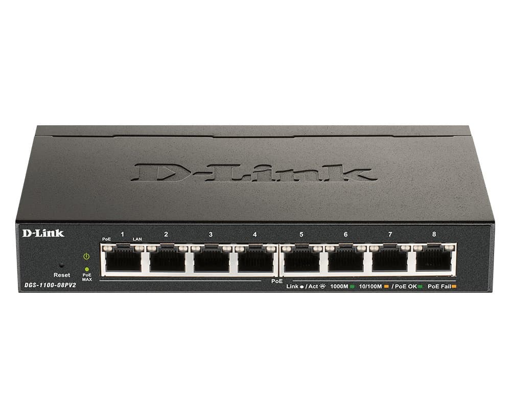 D-Link DGS-1100, 8-Port Gigabit Smart Managed Switch, PoE, L2/L3, 16 Gbit/s