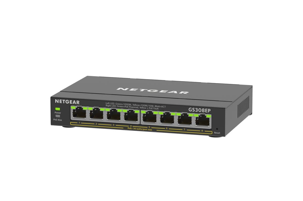 Netgear GS308EP, 8-Port Managed Gigabit Switch, PoE+, 16 Gbit/s