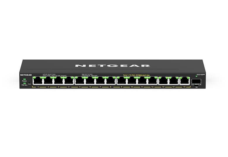 Netgear GS316EPP 16-Port Managed Switch, PoE+, 231W, 28 Gbps, Fanless