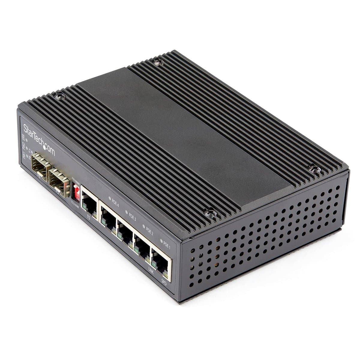 StarTech 6-Port Gigabit Switch, 4x PoE RJ45 + 2x SFP, 30W PoE+, 12–48VDC