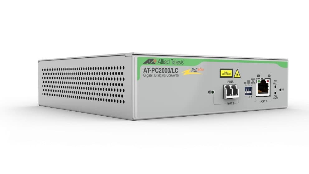 Allied Telesis TAA 10/100/1000T-1000SX/LC PoE+ Media Rate Converter Univ Psu