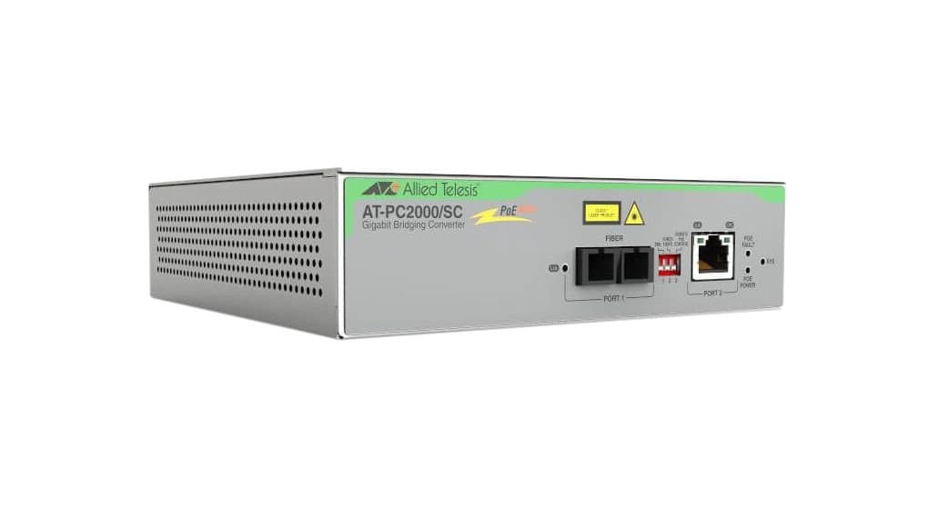 Allied Telesis TAA 10/100/1000T-1000SX/SC PoE+ Media Rate Converter Univ Psu