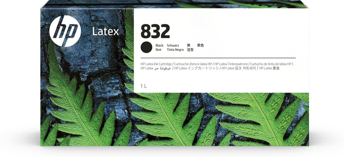 HP 832 Black Latex Ink Cartridge, 1-liter, HP Latex 700/800 Compatible, Thermal Inkjet