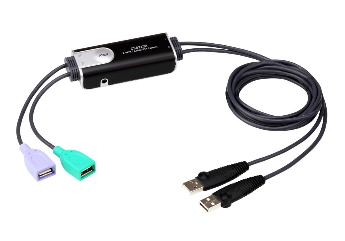 ATEN CS62KM, 2-Port USB KM Switch, 1.8m Cable, Boundless Switching