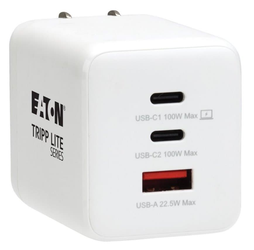 Eaton 3-Port Compact USB Wall Charger Gan 100W Charging 2 USB-C 1 USB-A