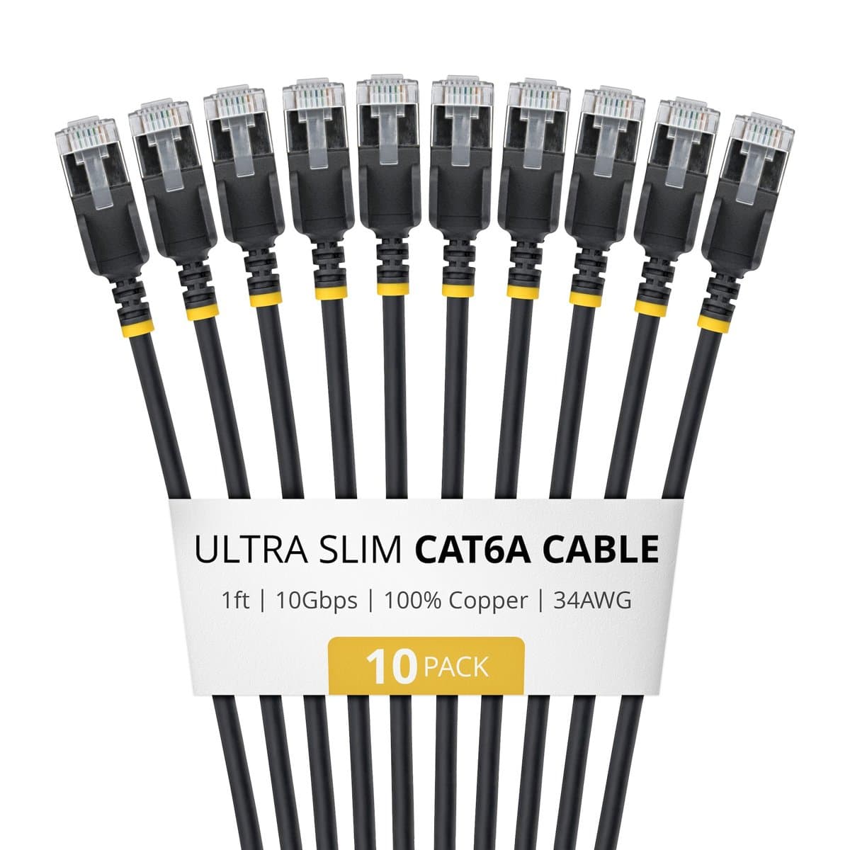 StarTech.com Ultra Slim CAT6a Cable Black Snagless RJ45 Patch Cable 10 Pack