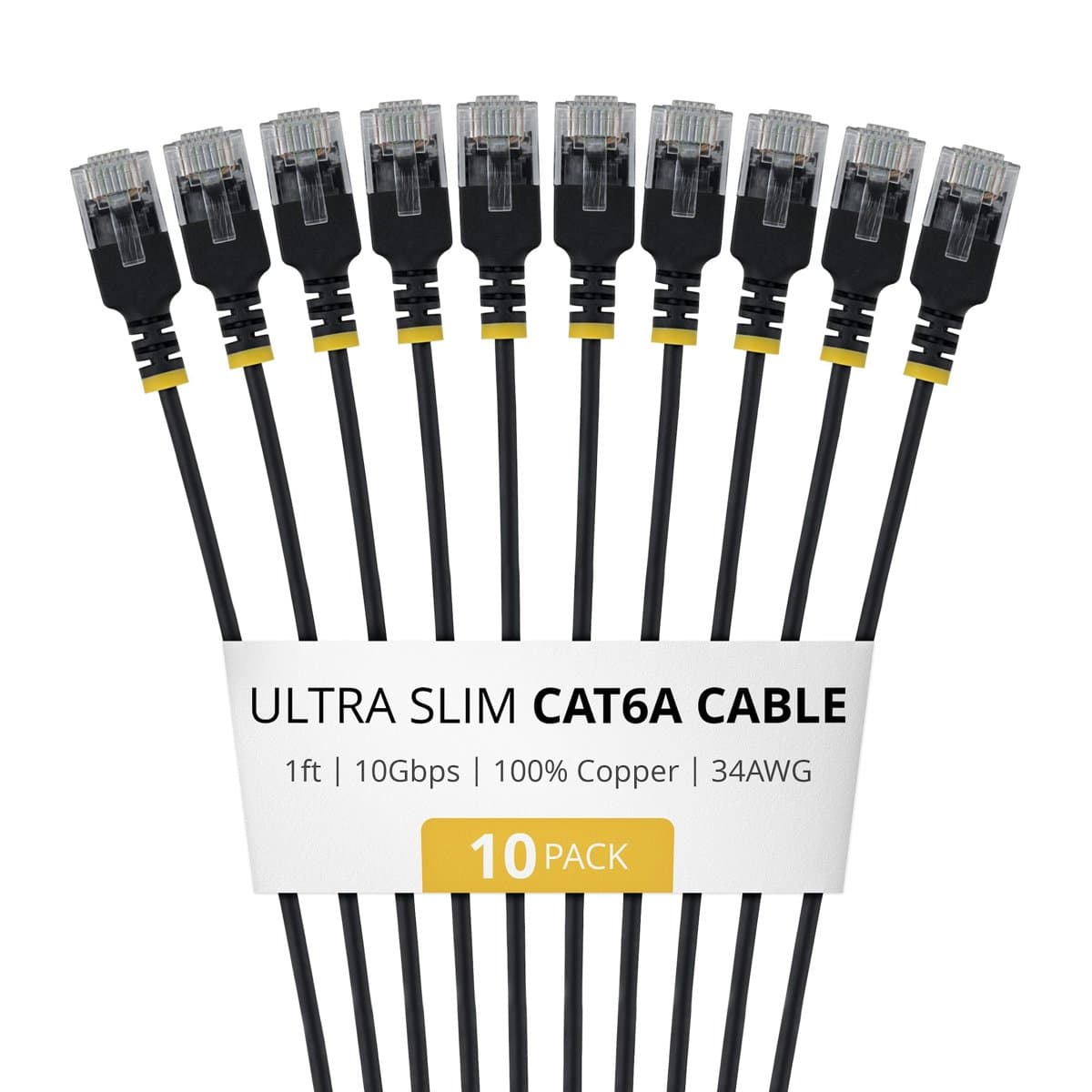 StarTech.com Ultra Slim CAT6a Cable Black RJ45 Patch Cable 10 Pack