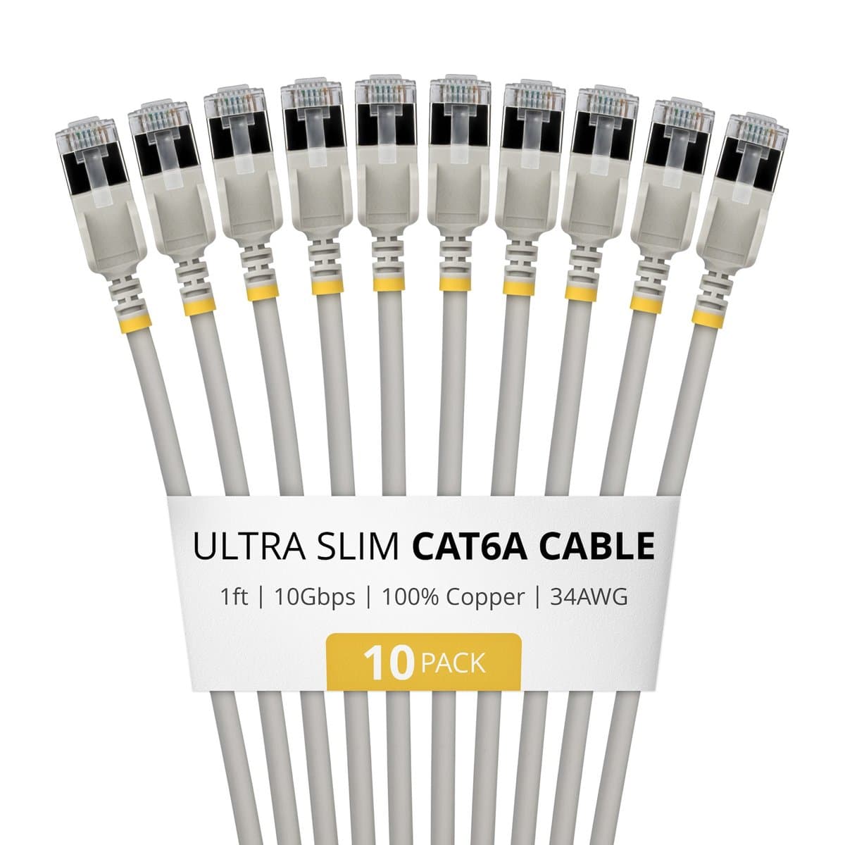 StarTech.com Ultra Slim CAT6a Cable Gray Snagless RJ45 Patch Cable 10 Pack
