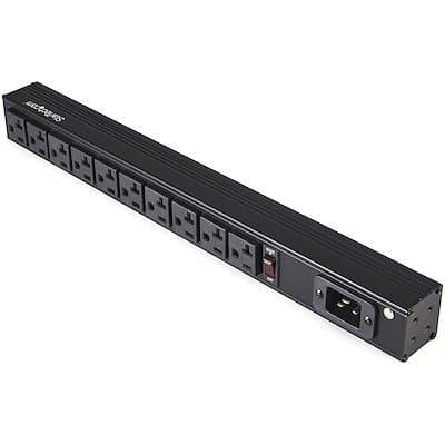 StarTech 10-Outlet Horizontal Rack Mount PDU, 125V 20A, NEMA 5-20P Input, 1U
